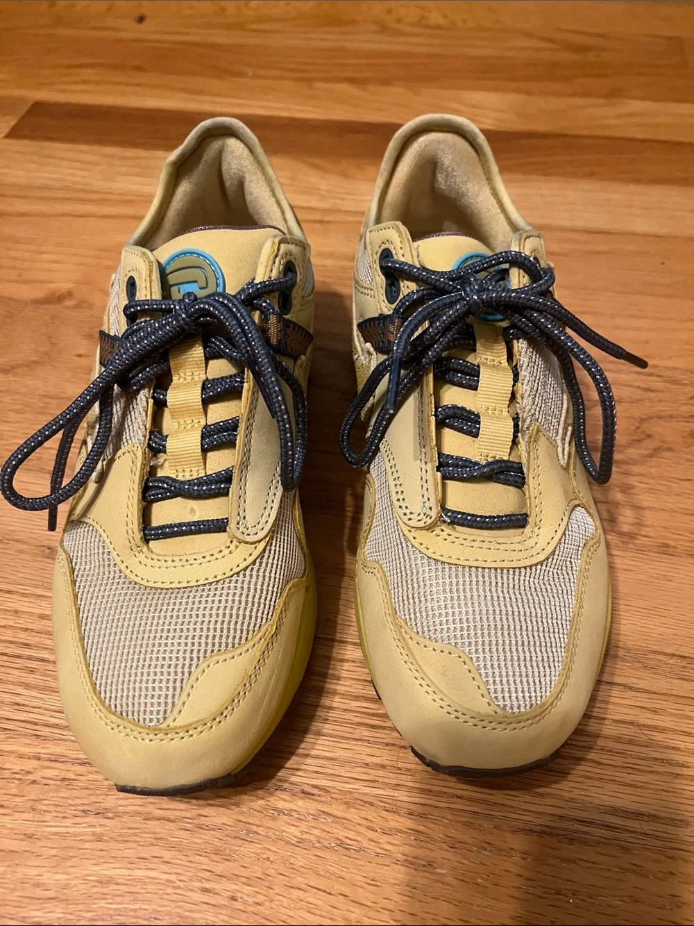 Travis Scott Yellow and Navy Mixed-Material Athletic Sneakers
